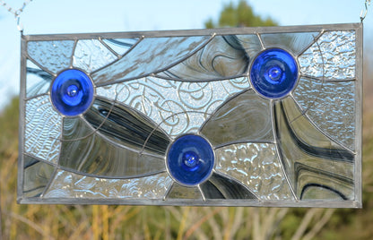 Custom Leaded Stained Glass Panel - Blue Moons