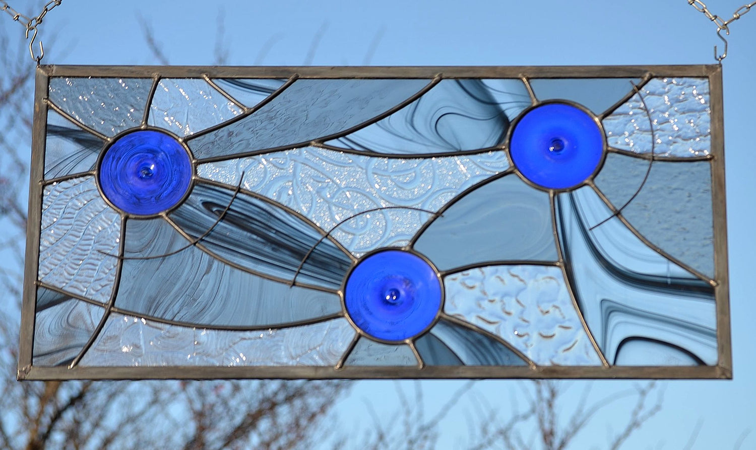 Custom Leaded Stained Glass Panel - Blue Moons