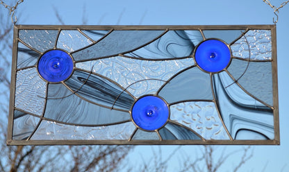 Custom Leaded Stained Glass Panel - Blue Moons