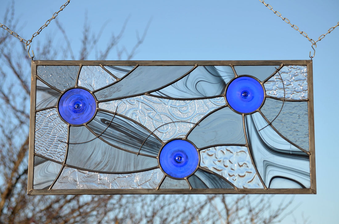 Custom Leaded Stained Glass Panel - Blue Moons