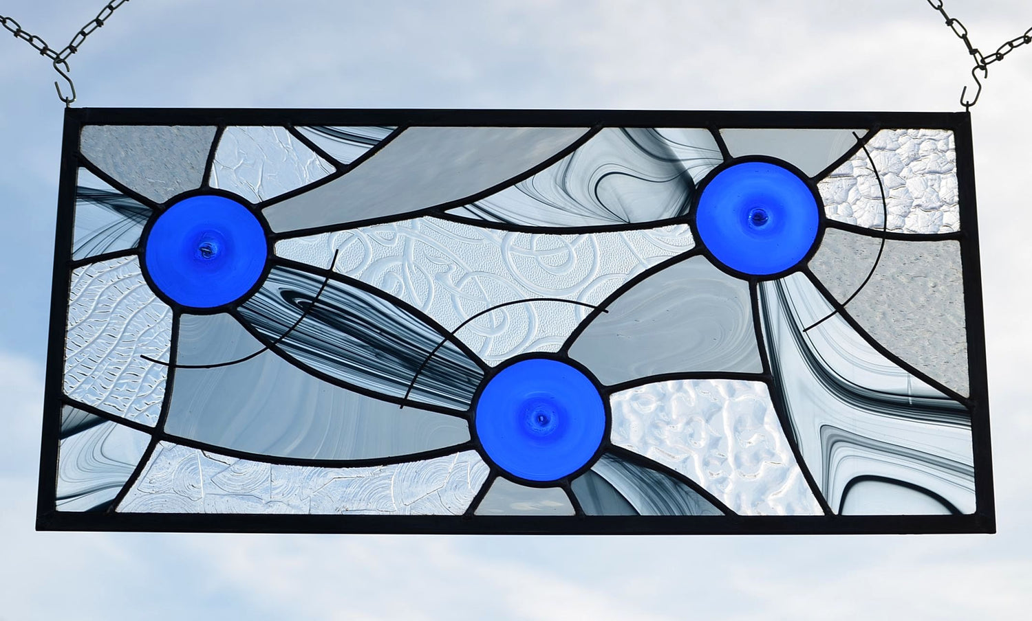 Custom Leaded Stained Glass Panel - Blue Moons