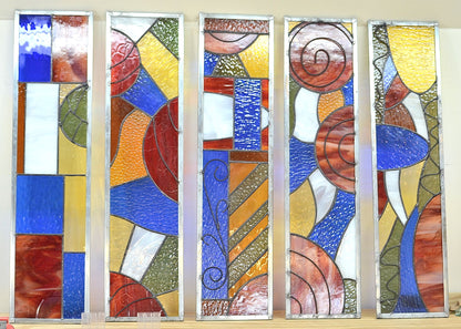 Contemporary Stained Glass Art Custom Glass Art. &quot;Five Wacky Panels&quot;