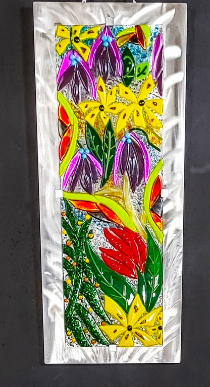 Exotic Flowers fused glass wall art