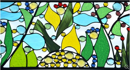 Contemporary Abstract Stained Glass Panel Metal and Glass Art.  &quot;Garden Paradise&quot;