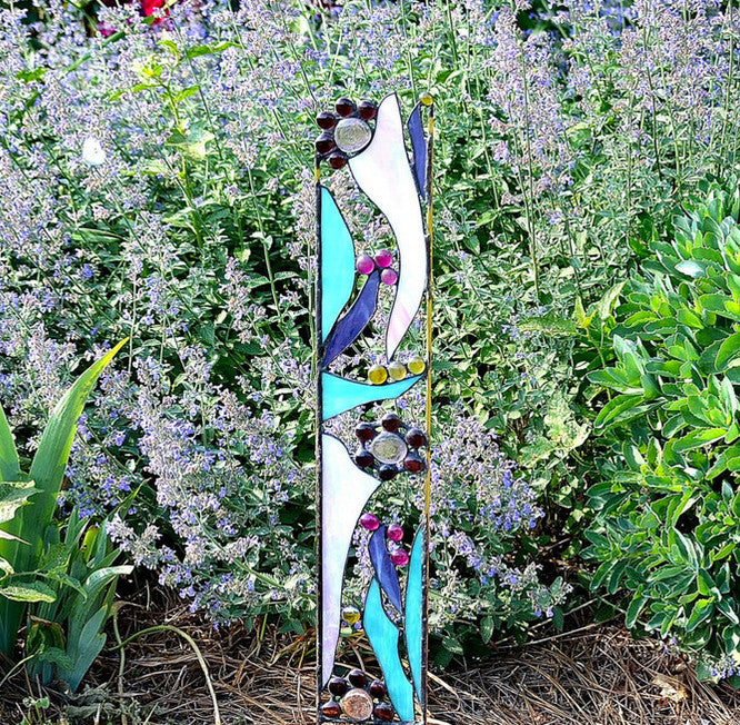 Stained glass yard garden art , Plant Stake, Free Shipping! Send in a Message what colors you factory want