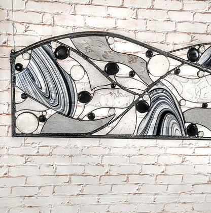 Contemporary Stained Glass Window Metal and Glass Art. &quot;New Worlds&quot;