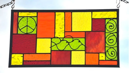 Geometric Stained Glass Window Design Boho Style Stained Glass Panel. &quot;Go Boho!&quot;