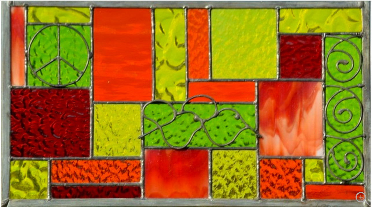 Stained Glass Window Panel in Red, Orange, Yellow, Lime