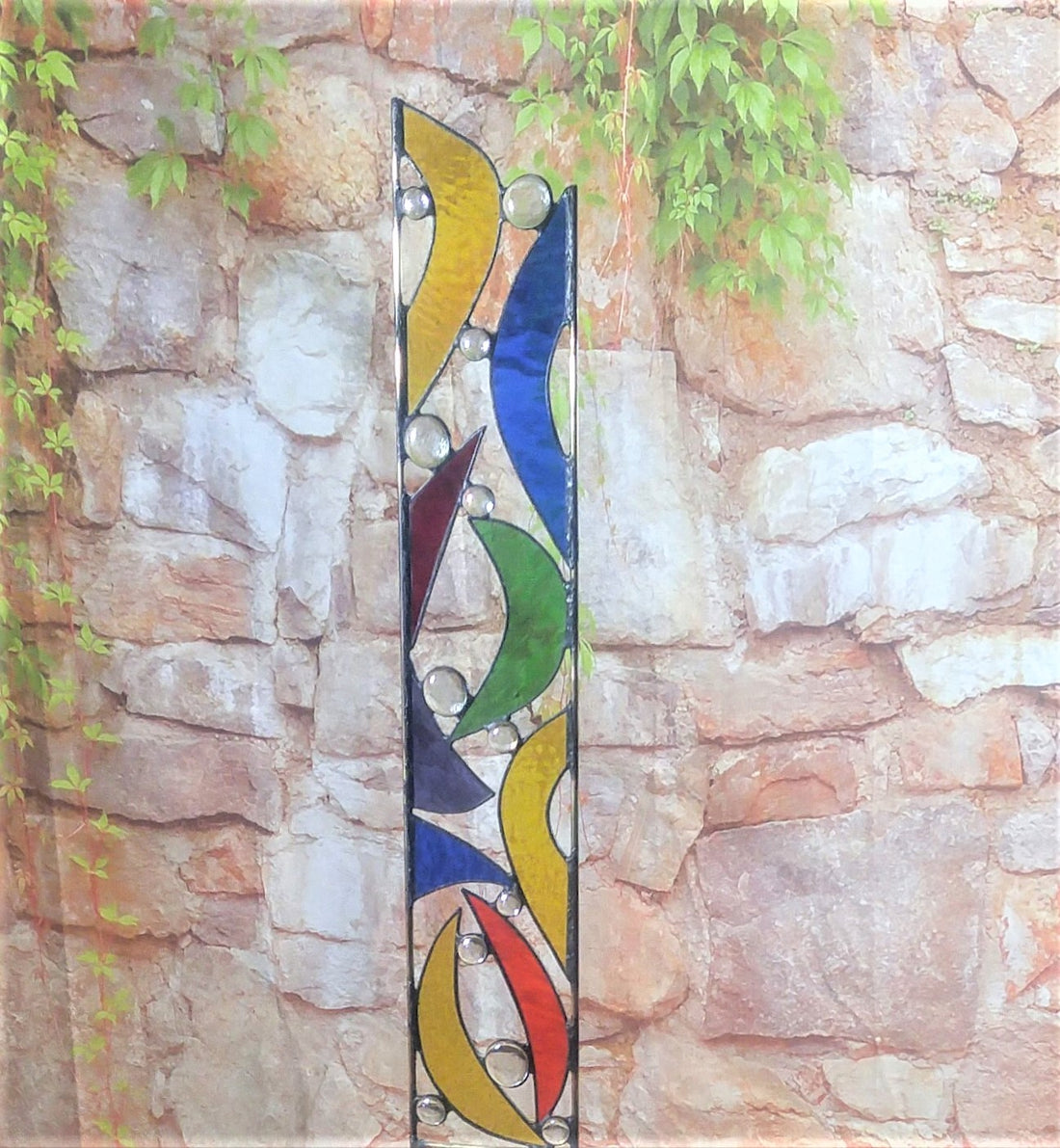 Stained Glass Garden Art in Vivid Colors for Outdoor Garden Decoration. "Retro Rainbow"