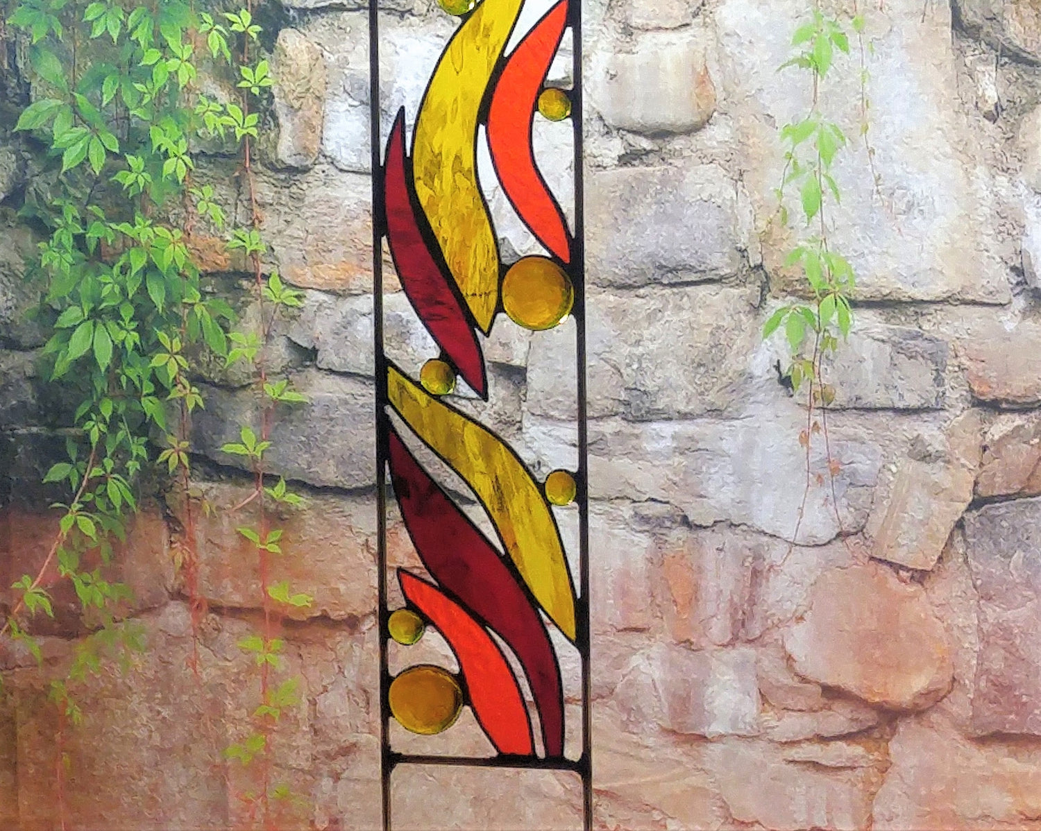 outdoor stained glass yard art by Windsong Glass Studio