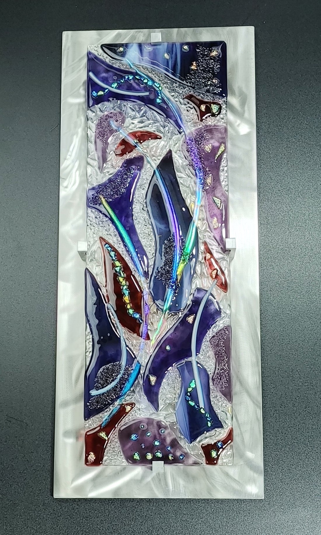 Metal and Glass Art Hanging Fused Glass Wall Art Panel. "Sweet Dreams"