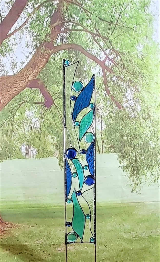 Glass Garden Art - Stained Glass Garden Stake - 'Upstream