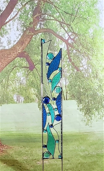 Glass Garden Art - Stained Glass Garden Stake - 'Upstream'