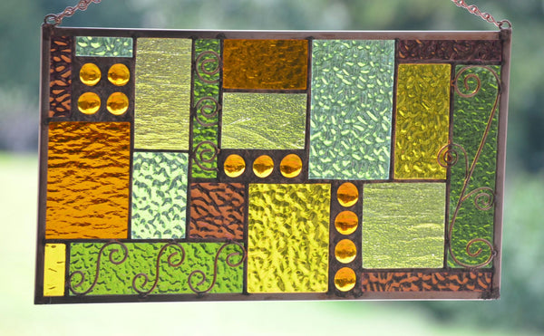 Stained Glass Window Treatment with Copper Accents -  'Coppery Fall'