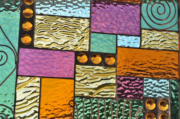 Stained Glass Window Design with Copper Accents and Fall Colors.  'Coppery Fall 2'