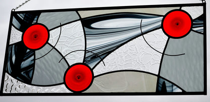 Hanging Contemporary Stained Glass Window Panel Designed for Privacy. &quot;In Motion&quot;