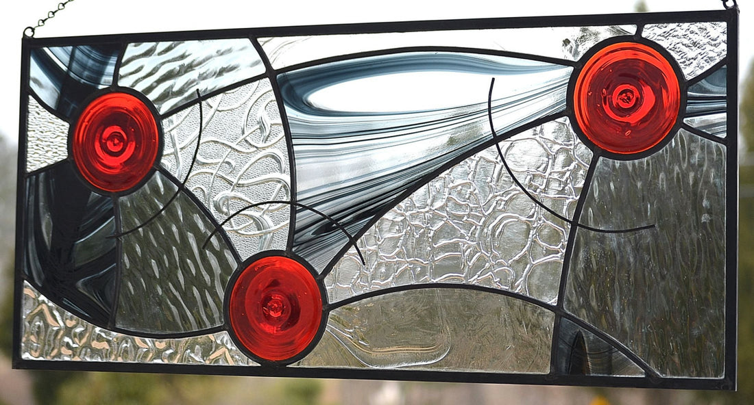 Hanging Contemporary Stained Glass Window Panel Designed for Privacy. "In Motion"