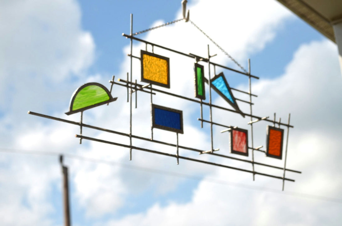 3D Metal Wall Art with Stained Glass in Rainbow Colors. "3D Retro"