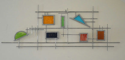 3D Metal Wall Art with Stained Glass in Rainbow Colors. &quot;3D Retro&quot;
