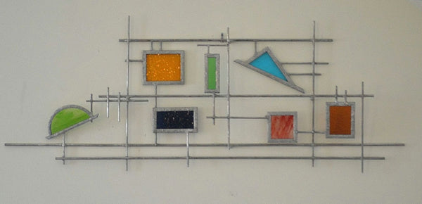 3D Metal Wall Art with Stained Glass in Rainbow Colors