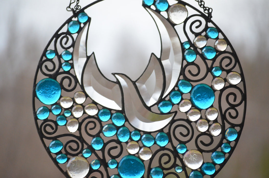 Religious Stained Glass Window Stained Glass Memorial Gift. "Dove in Sky"