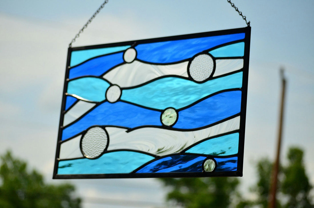 Leaded Stained Glass Panel in Nautical Colors